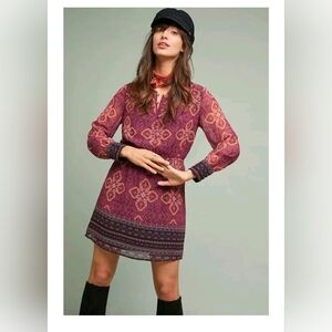 Anthropologie Maeve Midi Dress Sheer Sleeves Boho Purple Small S Petite Lined.